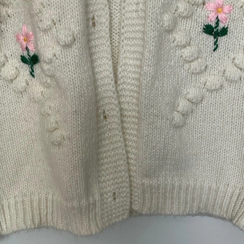 Floral Knit Cardigan Cottagecore Grandma Chic Sweater Feminine Girlhoodcore M